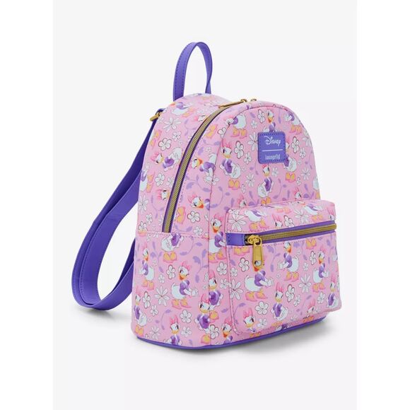 Loungefly Disney Daisy Duck Flower Floral Pink and Purple Mini Backpack - Picture 2 of 4